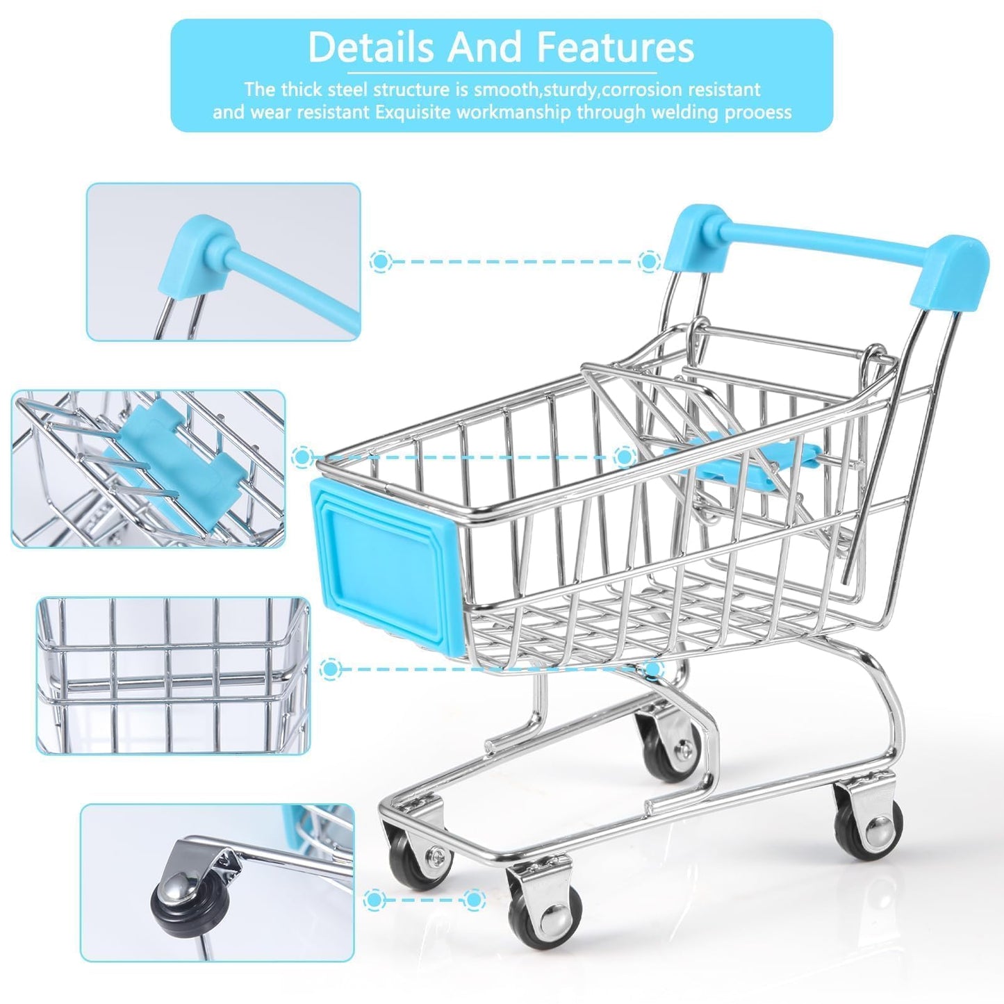 134pcs Mini Shopping Cart Basket Miniature Food Drink Bottle Supermarket Metal Handcart Toys Doll House Store Cosplay Game Dollhouse Grocery Fruit Cake Bread Party Trolley Model Dollar Bills