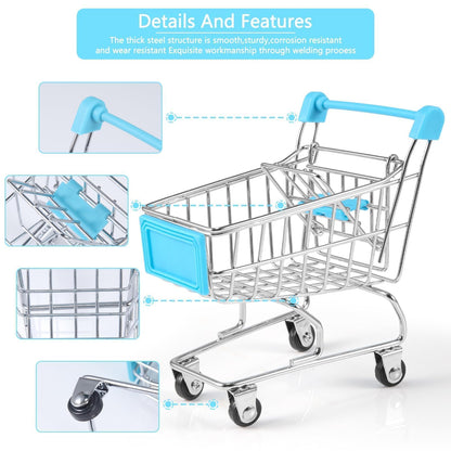 134pcs Mini Shopping Cart Basket Miniature Food Drink Bottle Supermarket Metal Handcart Toys Doll House Store Cosplay Game Dollhouse Grocery Fruit Cake Bread Party Trolley Model Dollar Bills