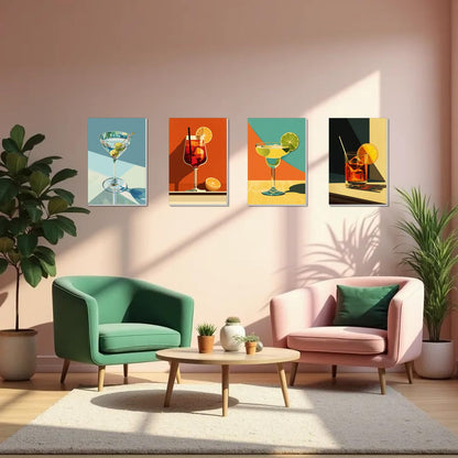 4 Pack Framed Paint by Numbers Kit for Adults Beginner Canvas Painting by Numbers for Adults Cocktail Easy Adult Paint by Number Kits with Frame Cocktails Art Watercolor Painting by Number 8x12 Inch