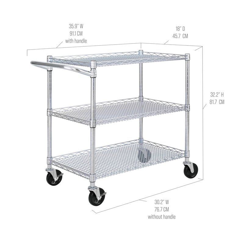 Seville Classics UltraDurable NSF Commercial Heavy Duty Metal Rolling Utility Cart, w/ Steel Shelves, Handle Bar for Restaurant, Garage, Warehouse, Kitchen, Office, Top Shelf (36"W x 18"D)