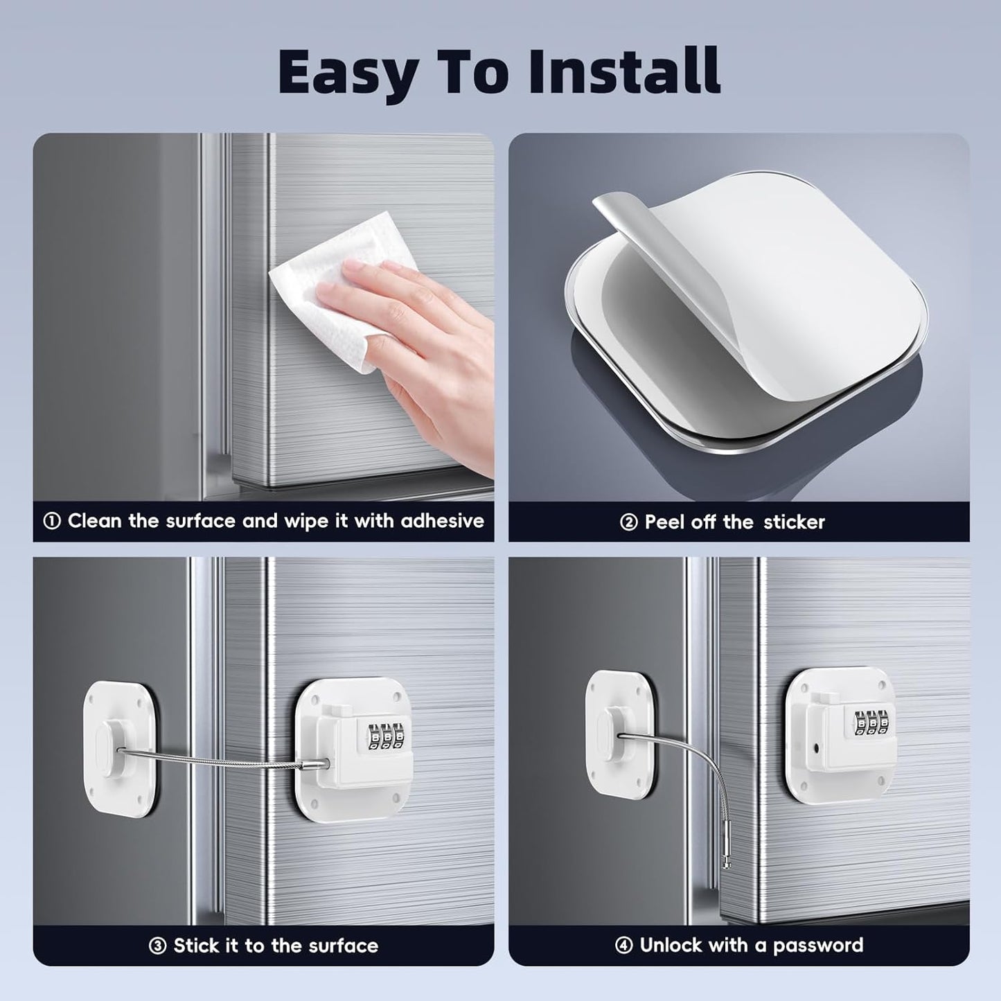 Child Proof Fridge Door Lock with Adhesive, Combination Latch for Kids and Pets, Self Adhesive
