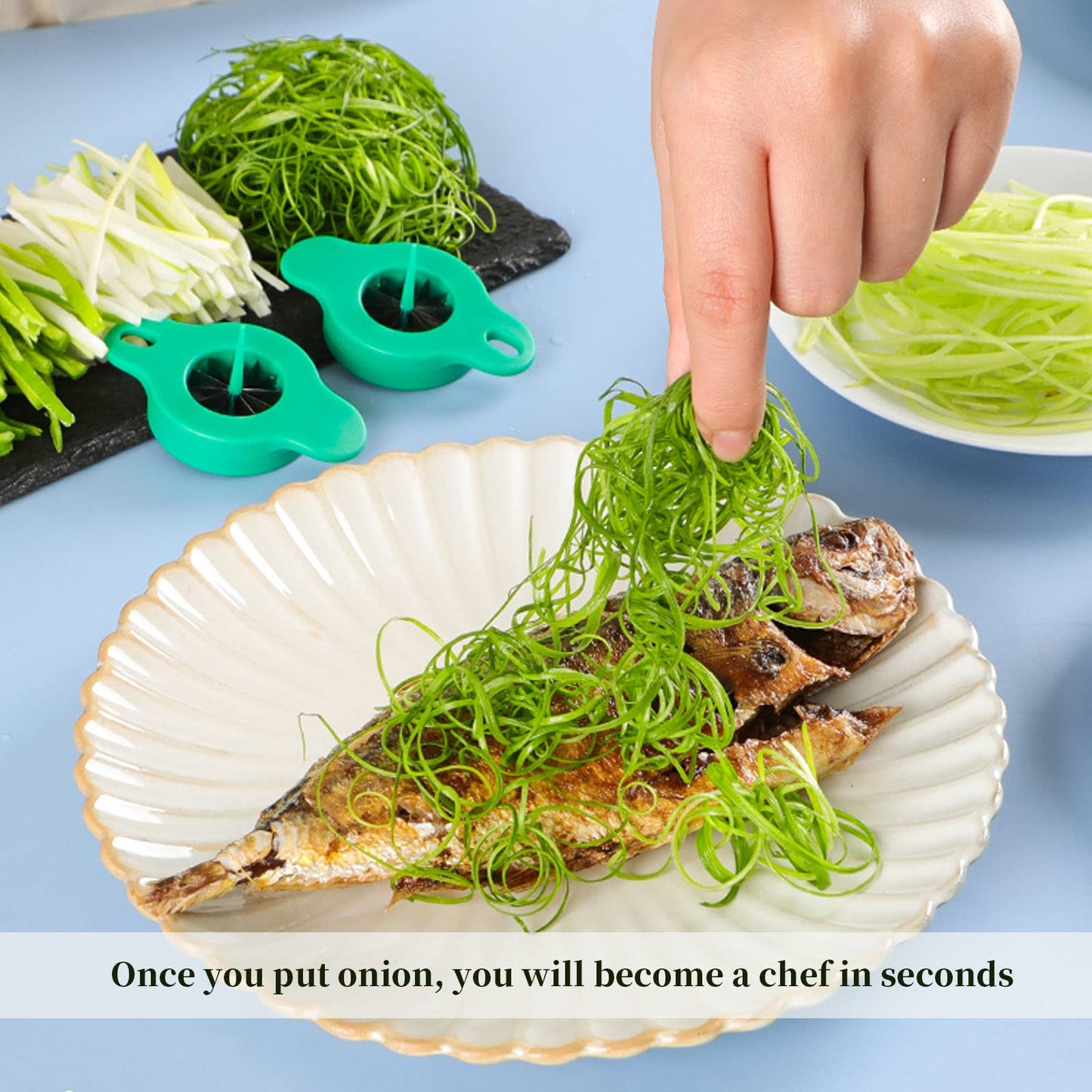 HENWAFX Kitchen green onion shredder,Green Onion cutter ，12 Blade Design，green onion slicer tool（2Pcs)
