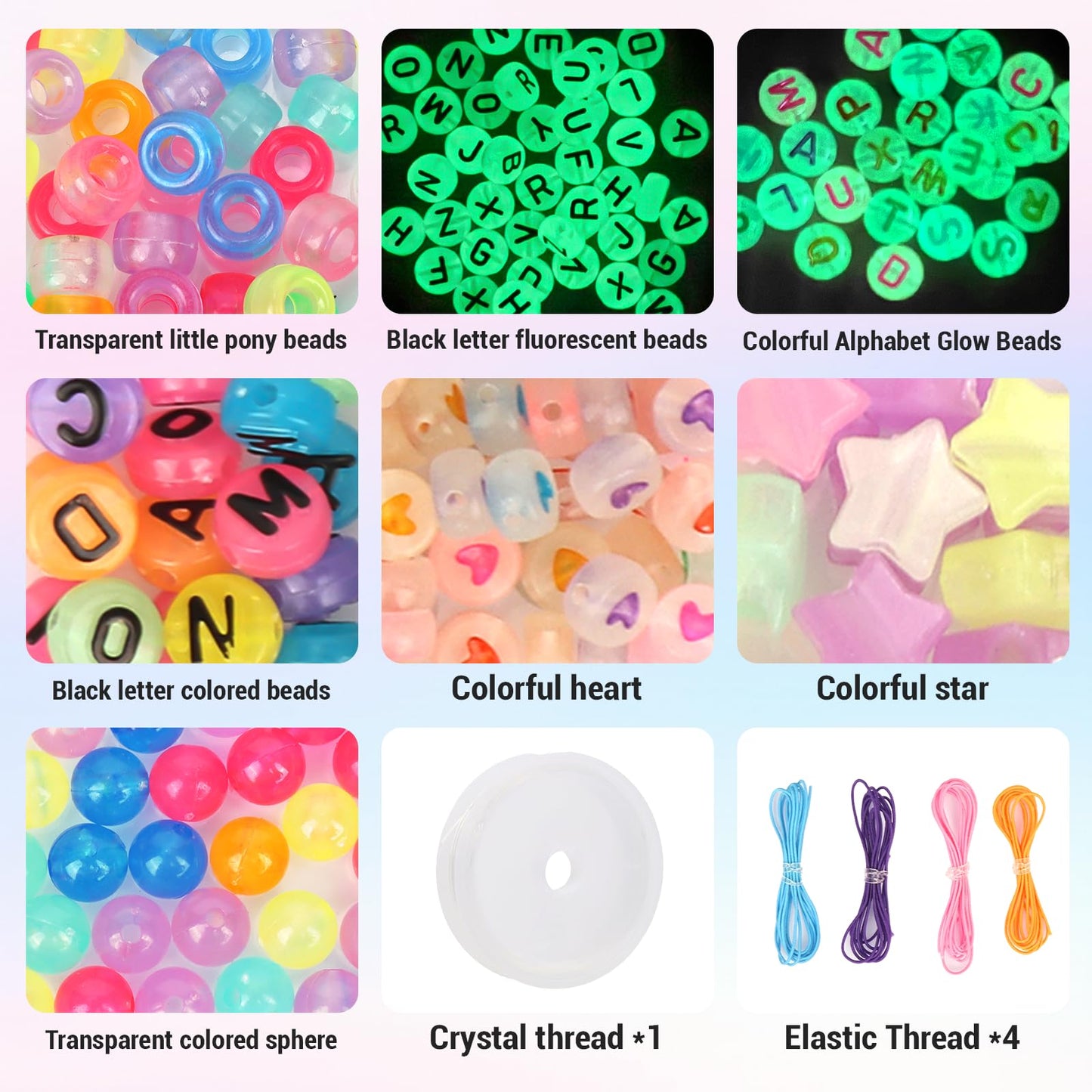 QVTWUT Glow in The Dark Pony Beads for Bracelets, 6x9mm Kandi Beads Neon for Necklace Jewelry, Bracelets Making, Hair Braiding, Crafts Braids Kits, 24 Color 1000 pcs