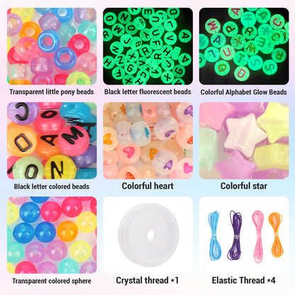 QVTWUT Glow in The Dark Pony Beads for Bracelets, 6x9mm Kandi Beads Neon for Necklace Jewelry, Bracelets Making, Hair Braiding, Crafts Braids Kits, 24 Color 1000 pcs