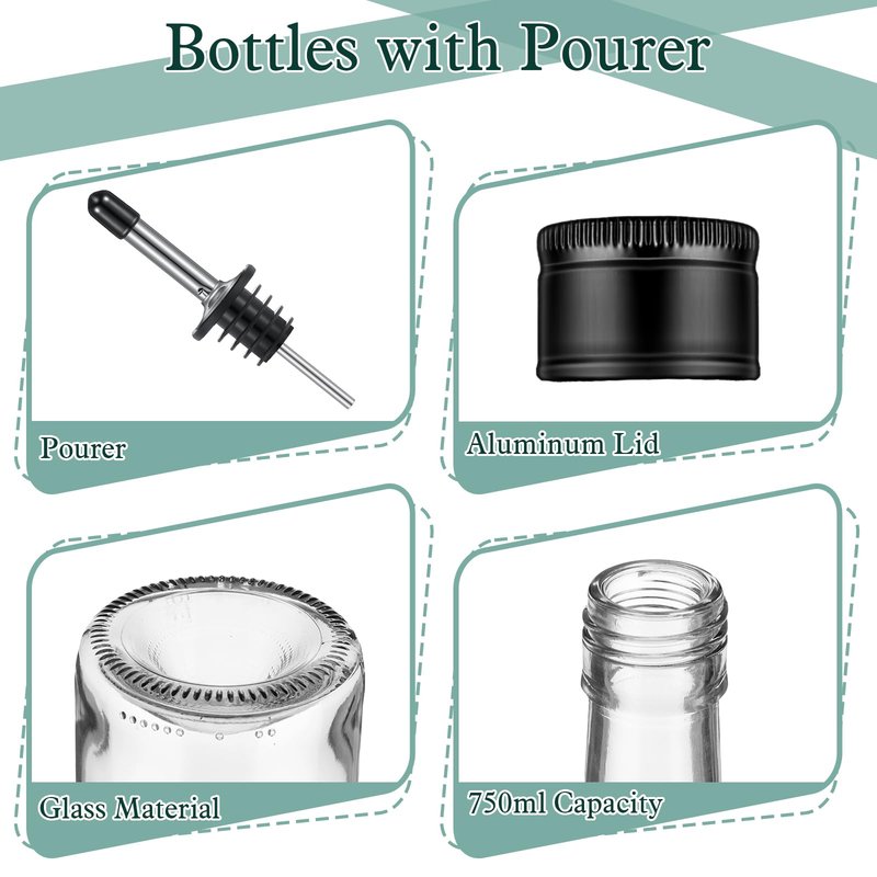 Maxdot 20 Pcs Long Neck Glass Bottles with Pourer Bordeaux Wine Bottle Clear Empty Wine Syrup Juice for Home Bar Liquor Juice Making Wedding Anniversary Party