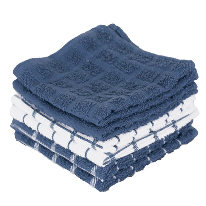 Ritz Premium 100% Cotton Terry Check Kitchen Dish Cloths - Highly Absorbent, Super Soft, Long-Lasting, 12"x12", 6-Pack, Federal Blue