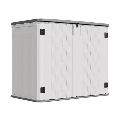 UDPATIO 34 Cu.Ft Resin Outdoor Storage Shed, Patio Plastic Vertical Sheds with Floor, Waterproof Bin Shed Horizontal Storage Cabinet for Patio, Backyards, Garden, Pool, Tool Shed