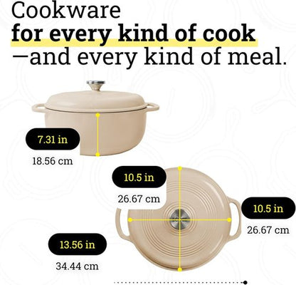 Lodge Essential Enamel Cast Iron Dutch Oven - 6 Quart Sandalwood - Ideal for Baking, Braising & Slow Cooking