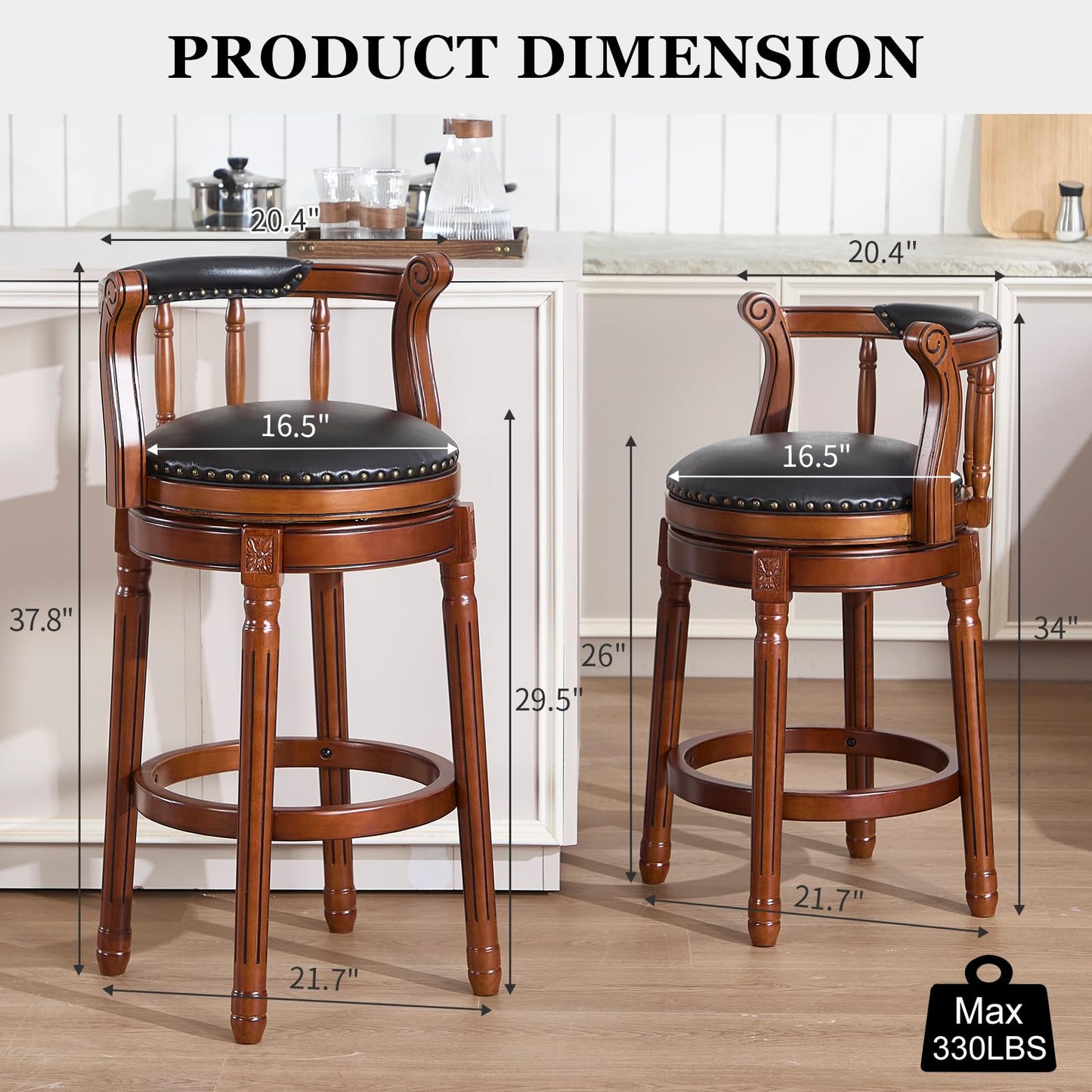 CozyRain Bar Stools Modern Swivel Barstools,Kitchen Counter Genuine Leather Upholstered Island Barstool with Footrest for Home Kitchen Dining Room (Set of 2 Black, Seat Height 29.5 in)