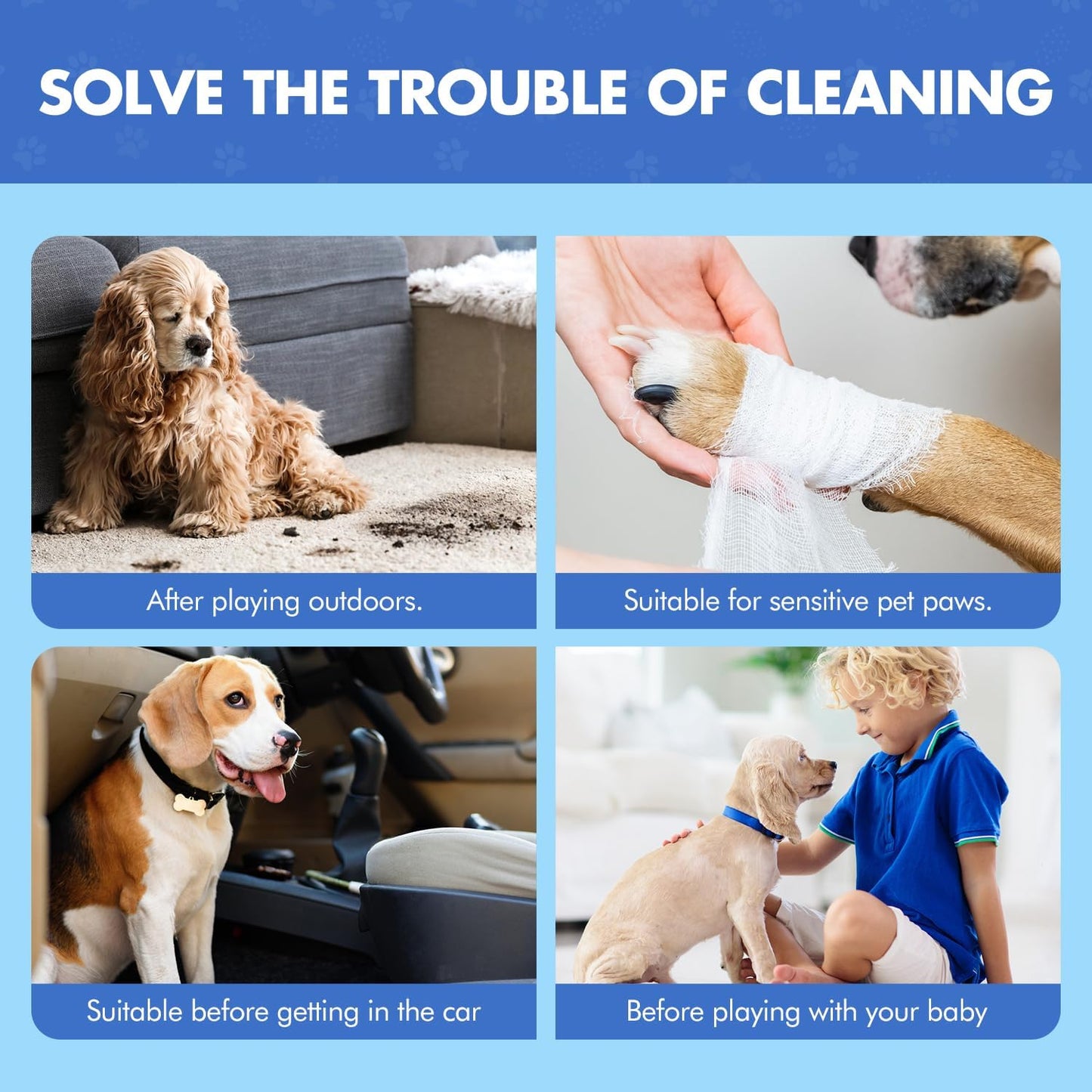 Paw Cleaner | No-Rinse Foaming Cleanser for Dogs Cats | 7 fl oz | Gentle and Safe | Pleasant Smell | Deep Clean Pet Paws | Bottle with Removable Soft Silicone Brush, 2 Bottles