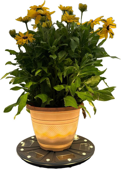 15" (78i50865) Gama Sonic Illuminated Plant Stand for Outdoor, Solar Power, Grey Base for Exterior Potted Plants