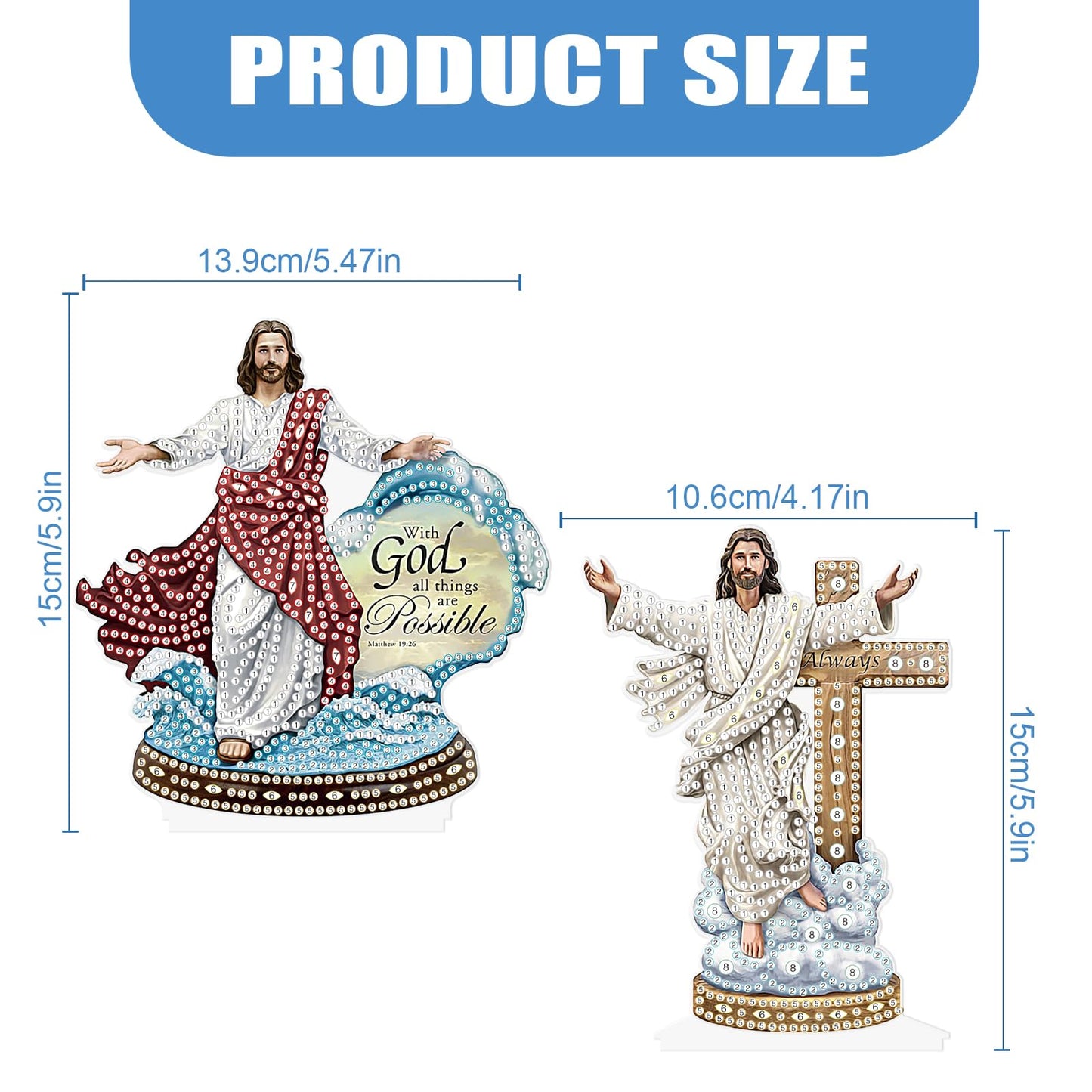Tontut 2 Piece Diamond Art Painting Kit Decorations, Religious, Cross 5D DIY Desktop Decoration Diamond Art, Special Shape Diamond, Home Office Desktop Decorations