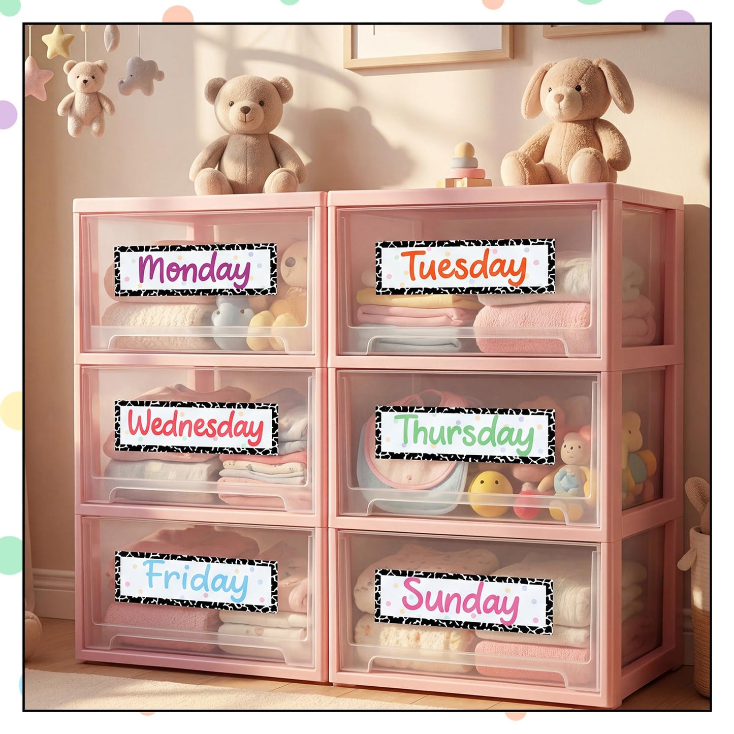 Trandraft 36 Pcs Days of The Week Stickers for Drawers, Color Large Day Labels for Clothes Organizer Big Monday Through Friday Weekday Plastic Planner Whiteboard Classroom Decals (Fresh Style)