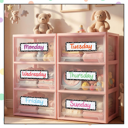 Trandraft 36 Pcs Days of The Week Stickers for Drawers, Color Large Day Labels for Clothes Organizer Big Monday Through Friday Weekday Plastic Planner Whiteboard Classroom Decals (Fresh Style)