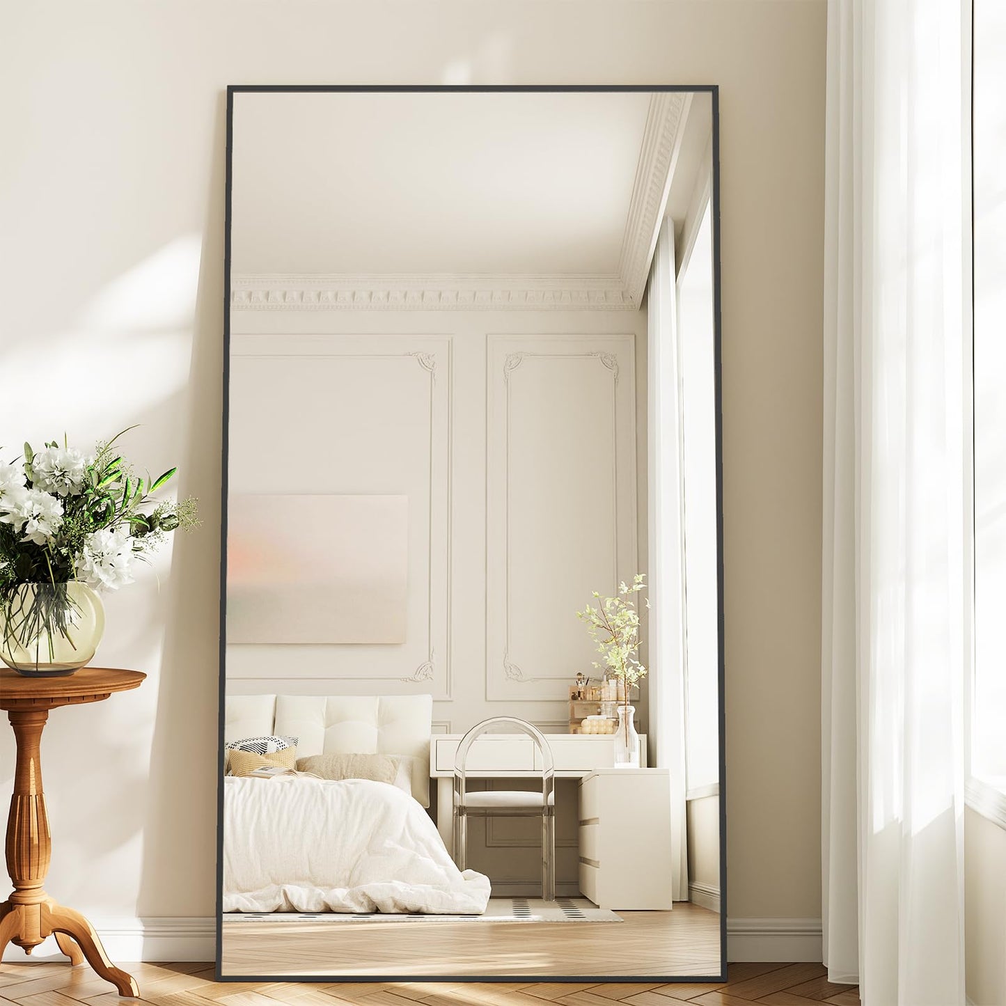 Koonmi 77"x38" Floor Mirror Full Length, Bedroom Floor Body Mirror with Stand, Large Black Mirror, Leaning, Standing or Hanging Horizontally/Vertically