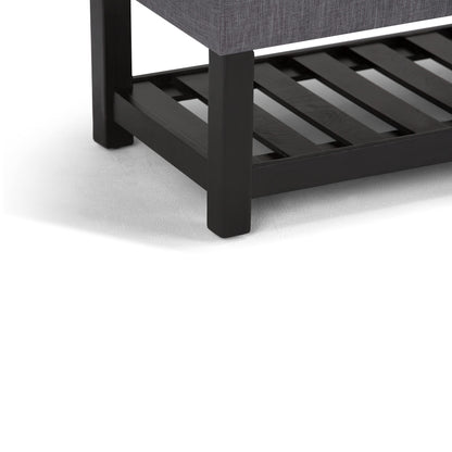 SIMPLIHOME Saxon Storage Ottoman Bench - 43 inch Wide Upholstered Linen Look Fabric Rectangle Storage Ottoman in Slate Grey, Transitional Bench for Bedroom with Tufted Lift-Top and Open Bottom Shelf