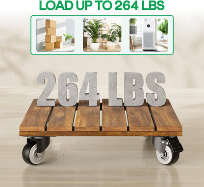 2-Pack 12 Inch 360 264 lbs Idzo Acacia Wood Rolling Square Plant Caddy for Plant Pots, Heavy Duty Plant Stand