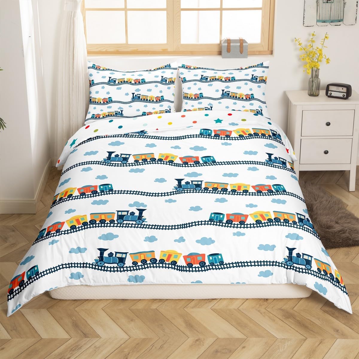 Sets Set 3pcs Erosebridal Cute Steam Engine Bed for Kids Toddlers Kawaii Train Comforter Cover Construction Vehicles