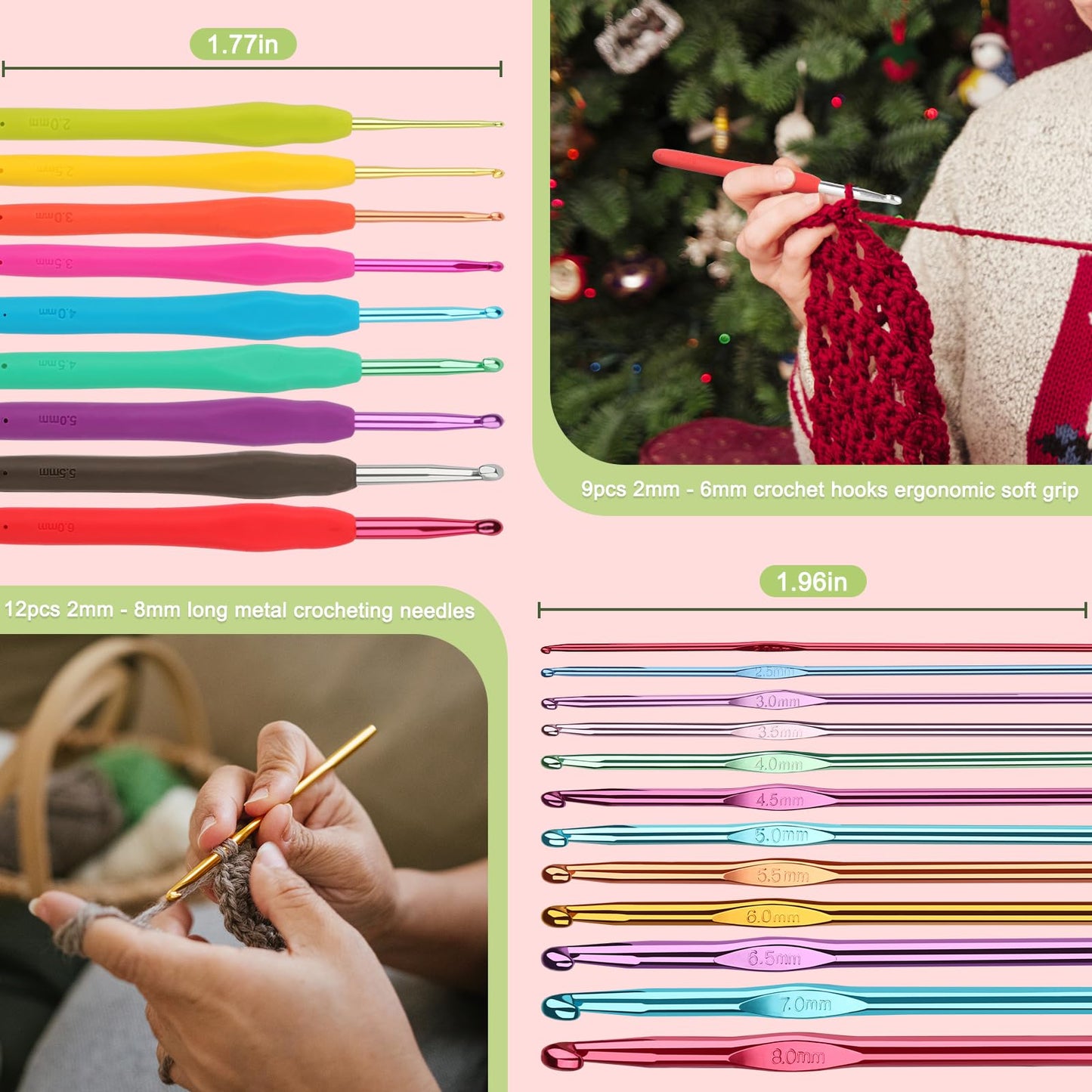Katech Crochet Hooks Set with Case, 73-Piece Crochet Hooks Kit Knitting Accessories Ergonomic Aluminum Alloy Crochet Hook Colorful Crochet Needles for Making Socks, Gloves, Bag, Hat, Sweaters