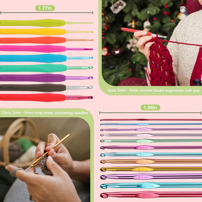 Katech Crochet Hooks Set with Case, 73-Piece Crochet Hooks Kit Knitting Accessories Ergonomic Aluminum Alloy Crochet Hook Colorful Crochet Needles for Making Socks, Gloves, Bag, Hat, Sweaters