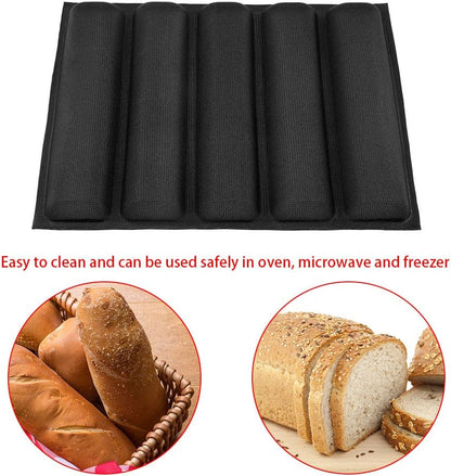 Estink Silicone Pan, Oblong Shape Bread Molds, 5 Loaf NonStick Baking Liners for French Bread Baking