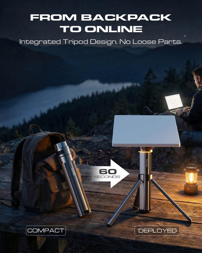 ROVEDGE MK-1 Starlink Mini Battery | 189Wh Portable Power Station with Built-in Tripod Stand | IP67 | 60s Deploy for Overlanding, RV & Field