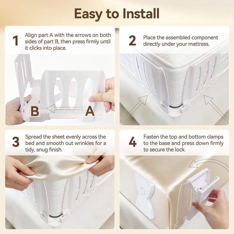 QWUE Bed Sheet Holders for Corners, Upgrade Dual-side Locks Keep Firm & Tight, Lock Sheets Holders, Non-slip Sheets Grippers, Heavy Duty Bed Sheet Clips Fits All Mattress Sizes Easy Install