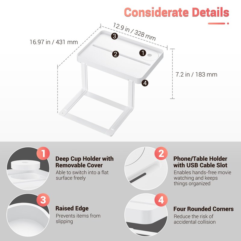 KIWIFOTOS Raised Bedside Shelf for Bed Tray Table Under Mattress for Box Spring Plate Platform Bed Nightstand Shelf Bedside Caddy College Dorm Room