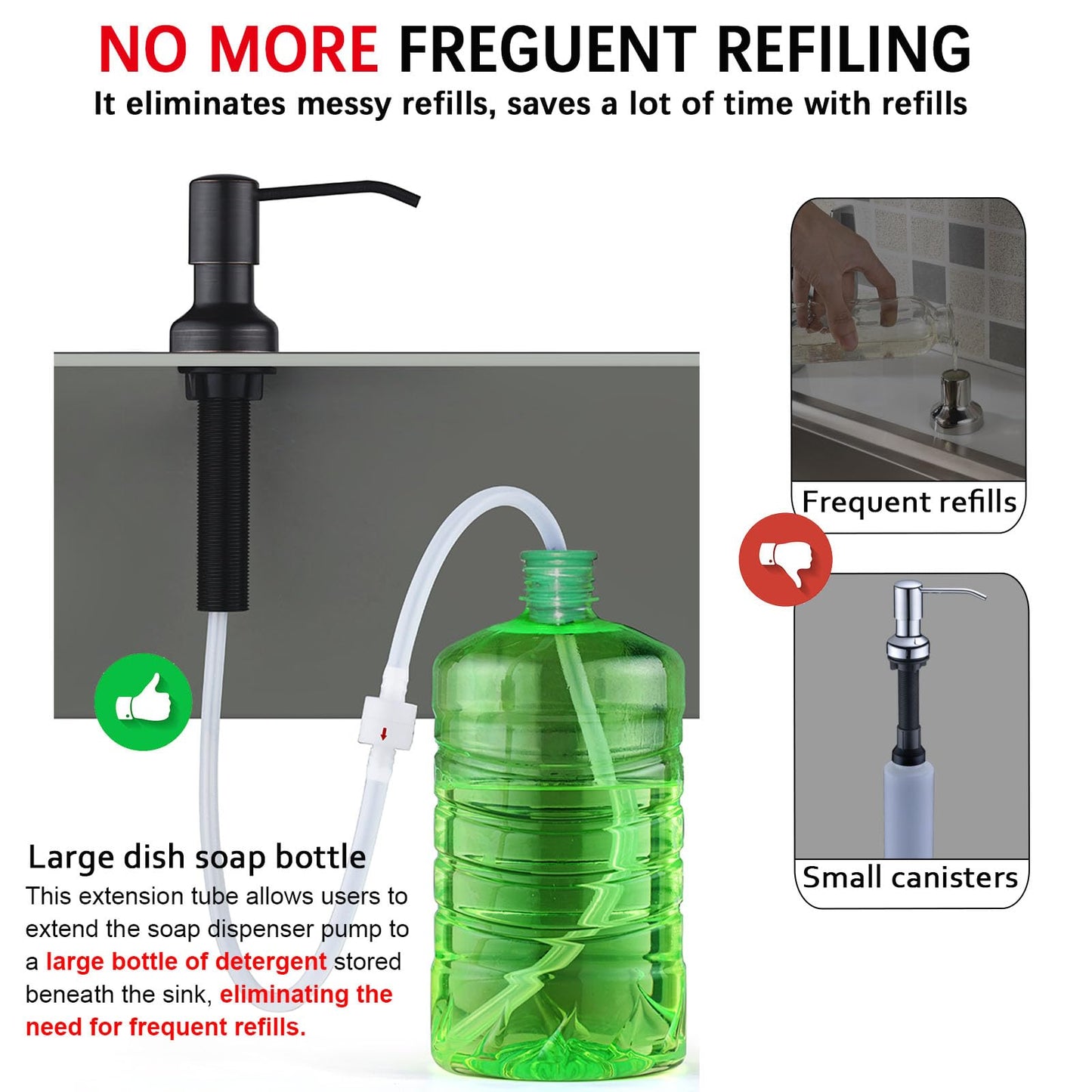 Sink Soap Dispenser Extension Tube Kit with Upgraded Check Valve, 47" Under Counter Soap Dispenser Tube for Kitchen Sink, Fit Most Soap Containers, Strong Suction, No More Tiny Bottle Daily Refills