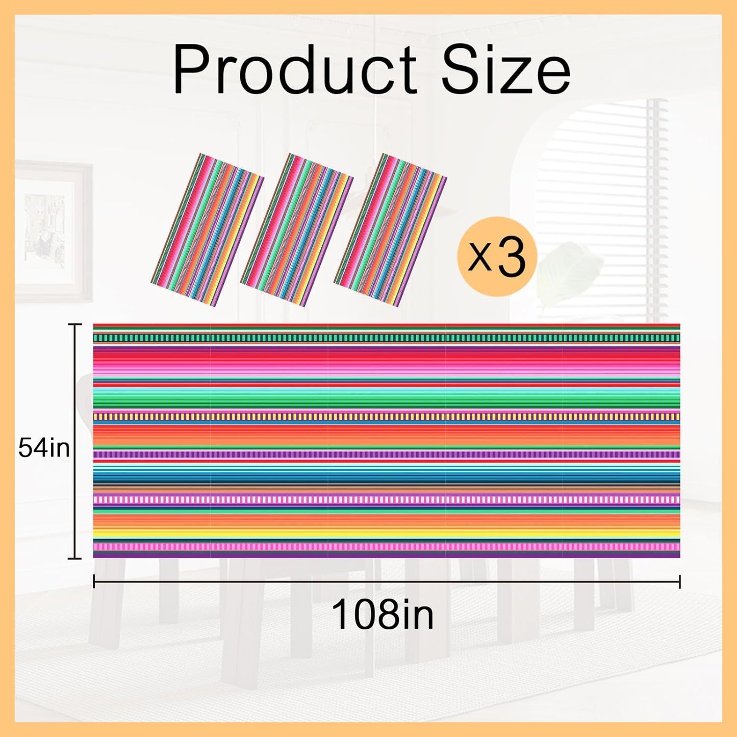 ASLERMURE 3 Pack Disposable Plastic Mexican Serape Tablecloths, 54 x 108 Inch Mexican Striped Party Table Cover for Mexican Wedding Birthday Party Decorations Outdoor Indoor Party Supplies