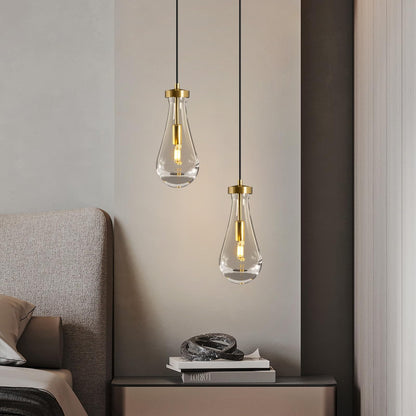 Raindrop Pendant Lights Kitchen Island: 2-Lights Crystal Teardrop Gold Pendant Light Fixture over Dining Table - Modern Glass Gold Rain Drop Ceiling Chandelier Bedroom Bathroom Breakfast Bar Lighting
