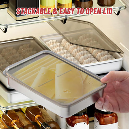 BigKing 2 Pack Bacon Keeper Container, Stainless Steel Cheese & Lunch Meat Containers for Fridge, Stackable with Lids
