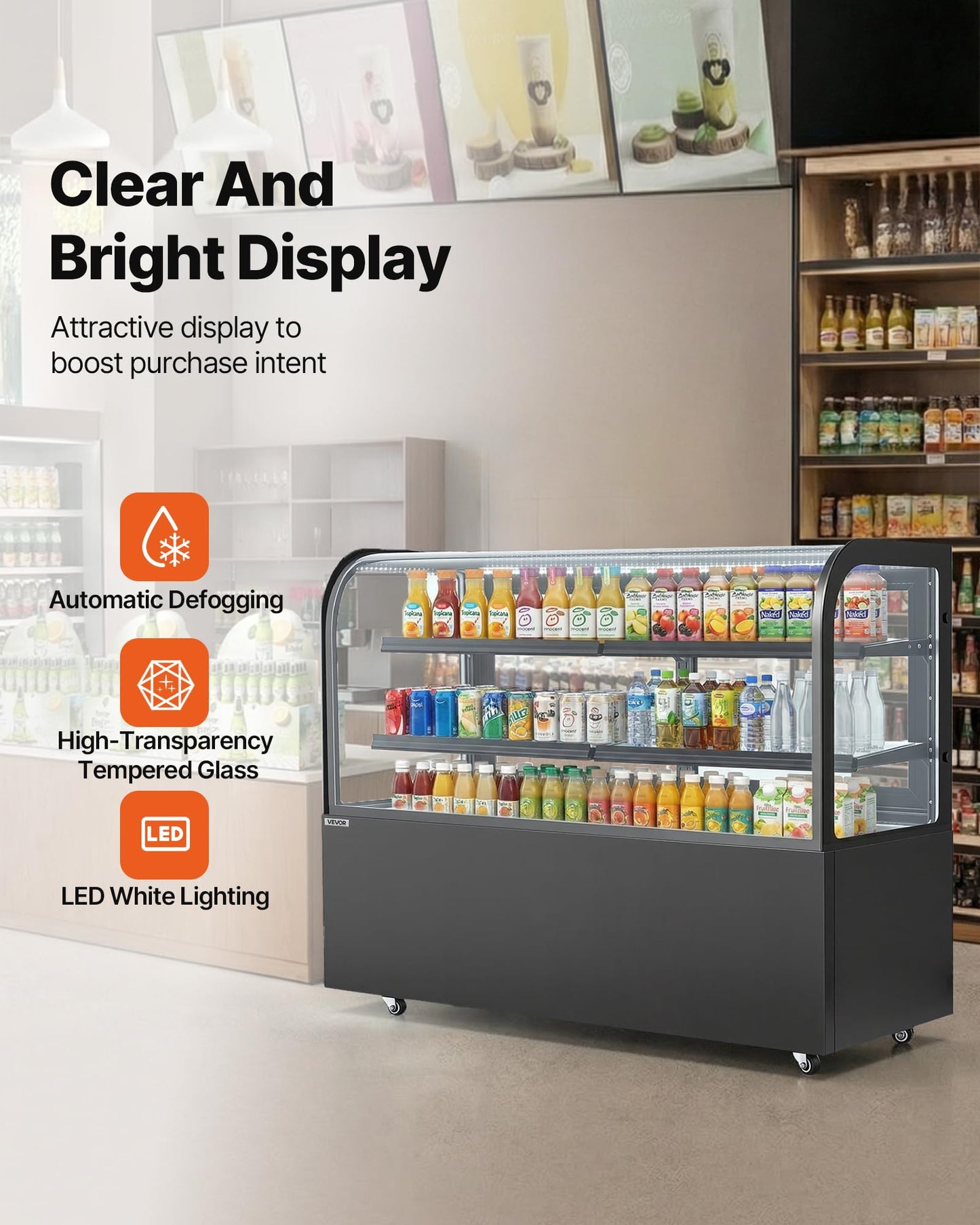 VEVOR Refrigerated Display Case, 17.6 Cu.Ft./550L Large Pastry Display Case, 2-Tier Commercial Cake Refrigerator with LED Lighting, TURBO Cooling, Frost-Free Air-Cooling, for Bakery, Dessert Shop