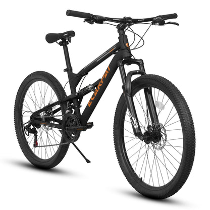 Ecarpat 24 inch Mountain Bike Full Suspension, 21 Speeds Dual Disc Brake Men Boys Bike for 10+ Years, Carbon Steel Frame, Trail Beach Snow Commuter City Bikes, Birthday Gift Choice