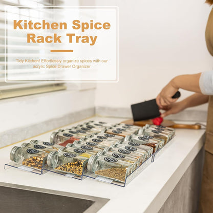 Brippo Expandable Spice Drawer Organizer Insert, 6-Pack Kitchen Adjustable Seasoning Rack Tray (13" to 26"), Clear Acrylic with Anti-Slip Mat, for Cabinet Countertop (Jars Not Included)