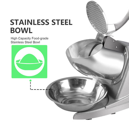 HORGELU Ice Crusher Ice Shaver 3 Blades with Ice Pick 286lbs/hr Snow Cone Machine 380W Shaved Ice Machine 2000rpm Food-grade Stainless Steel Ice Shaved Machine 110V Snow Cone Maker for Home Commercial