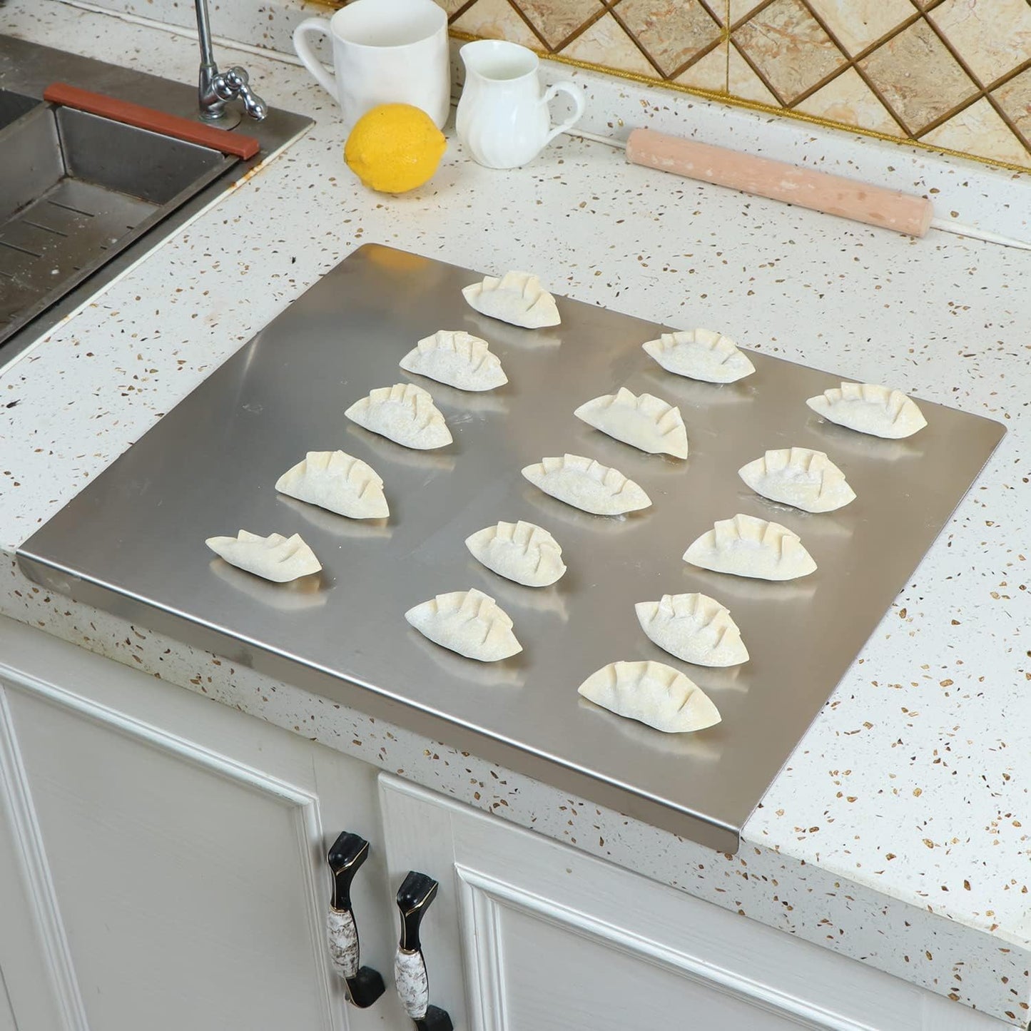 TMEEIHNSS Set (50/60/70/80cm) Large Stainless Steel Cutting Board | Non-Slip L-Shape Design | Dishwasher Safe Chopping