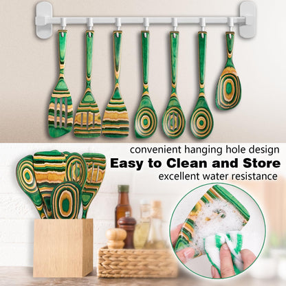 HOWHONG Wooden Spoons for Cooking, Pakkawood Kitchen Utensil Set Oasis Color, Premium Durable Wooden Utensils for Nonstick Cookware, Heat Resistant, Smooth Finish, Comfortable Grip, 7 Piece