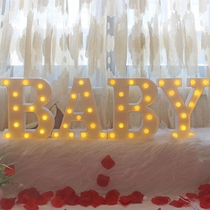 ZUOKEMY 4 LED Baby Marquee Logo Light, Warm White Glowing Letters Perfect for Baby Shower Party, Birthday Party, Home Bedroom Nursery Table Wall Decor