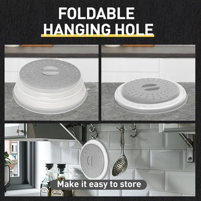 Collapsible Microwave Splatter Cover, Vented Lid with Hook Hole, BPA-Free Kitchen Gadget for Plates