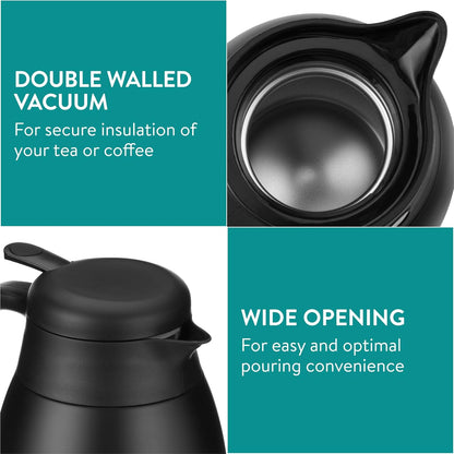 Navaris Insulated Coffee Server, Matte Black Stainless Steel Carafe for Hot & Cold Drinks (1.5 L / 50 oz)