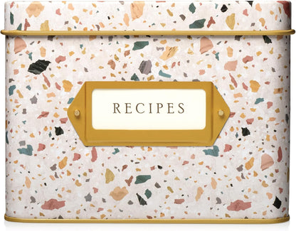 Jot & Mark Decorative Recipe Tin Box: Holds Hundreds of 4” x 6” Recipe Cards (Terrazzo)