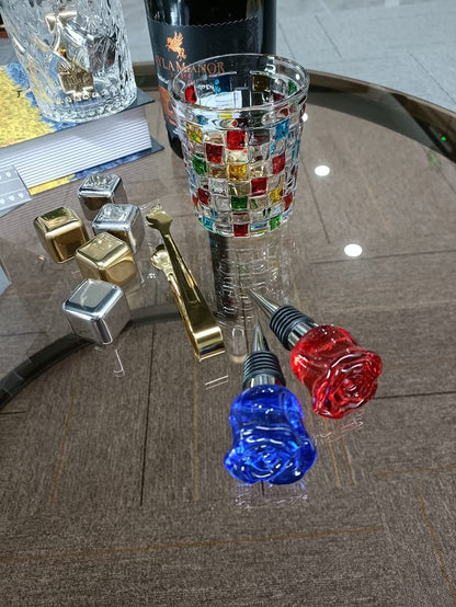 RYUHYF Crystal Wine Bottle Stopper, Gift Boxed, Reusable Stainless Steel (Blue Rose)