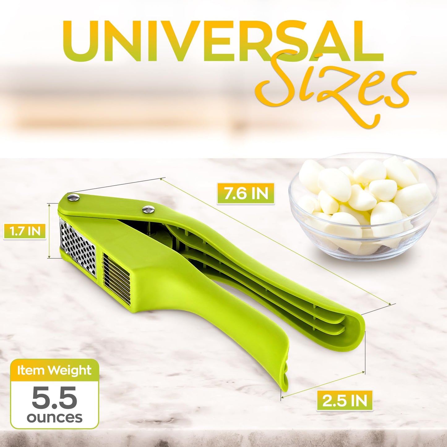 2 in 1 Garlic Slicer and Garlic Press - Multipurpose Garlic Press and Slicer, Stainless Steel and Durable Plastic, 7.6 x 1.7 x 2.5", Easy to Use and Clean, Good for Home and Commercial Use