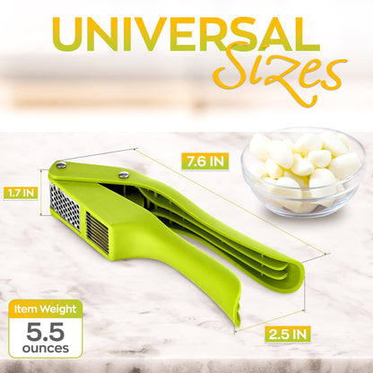 2 in 1 Garlic Slicer and Garlic Press - Multipurpose Garlic Press and Slicer, Stainless Steel and Durable Plastic, 7.6 x 1.7 x 2.5", Easy to Use and Clean, Good for Home and Commercial Use