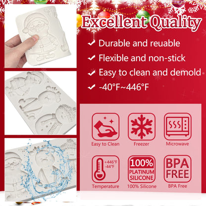 Christmas Fondant Molds for Cake Decorating, Santa Silicone Molds, Reindeer Snowman Candy Chocolate Molds for Handmade Cookies, Mousse, Jelly, Clay, Resin, Soap, Candles, Sugarcraft