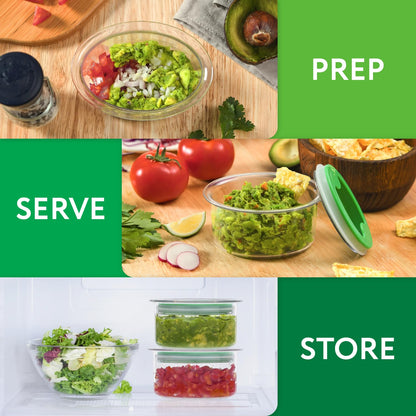 IMPRESA Oval Guacamole Keeper - Pack of 3, 1.5-Cup, Green Airtight Seal & Guacamole Preserver - Stackable Design & Guac Storage Container - Dishwasher-Safe