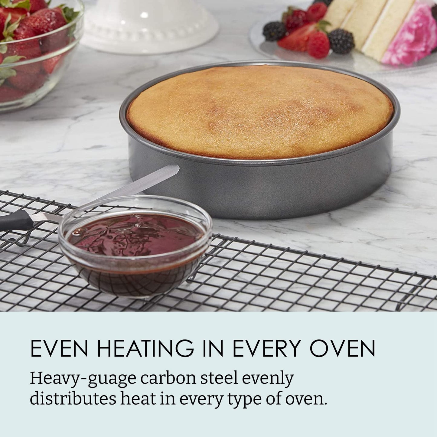 Chicago Metallic Professional 3-Piece Round Cake Pan Set - 6, 8, and 10 Inch Nonstick Carbon Steel Baking Pans, 2 Inches Deep, for Layered Celebration Cakes and Tiered Desserts