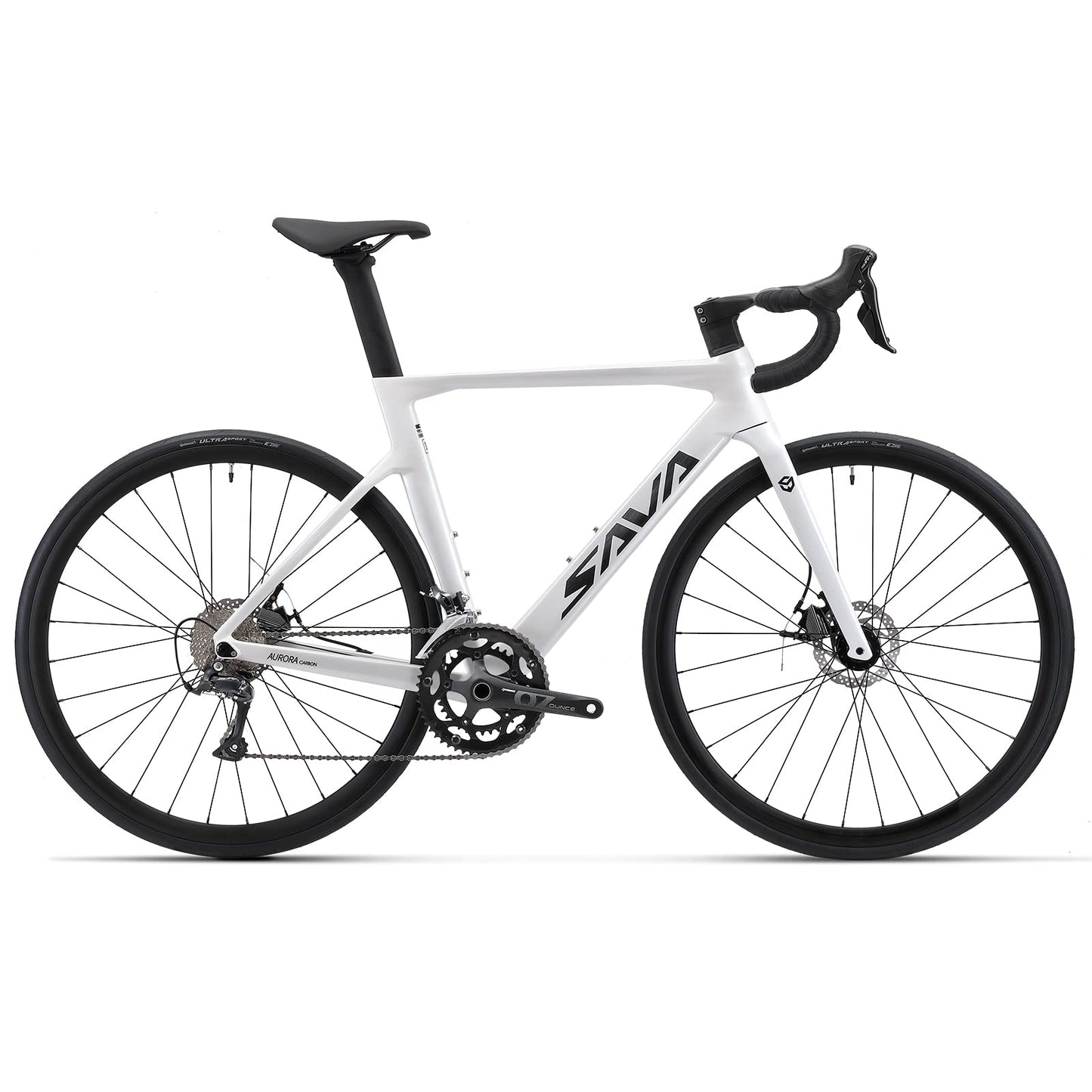 SAVADECK Carbon Disc Road Bike, Integrated Design Racing Bicycle Carbon Frame Carbon Fork with Shimano SORA R3000 Derailleur System 18 Speed Disc Brake Road Bike for Men or Women(White,56cm)