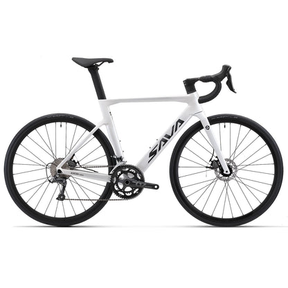 SAVADECK Carbon Disc Road Bike, Integrated Design Racing Bicycle Carbon Frame Carbon Fork with Shimano SORA R3000 Derailleur System 18 Speed Disc Brake Road Bike for Men or Women(White,54cm)